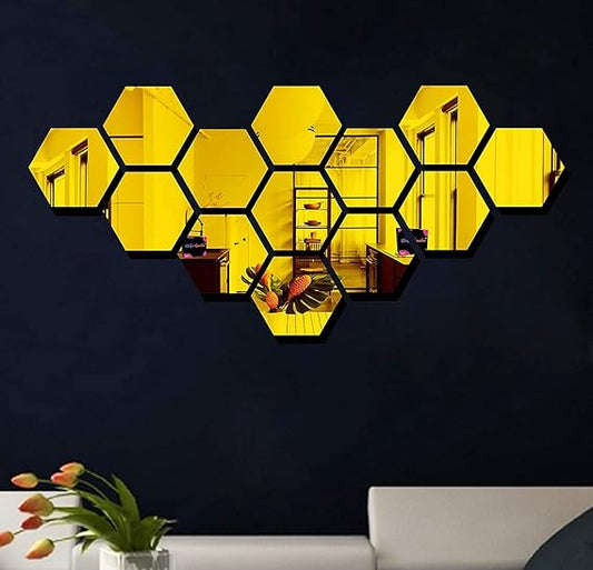 13pcs Hexagon Mirror Wall Decor | طقم مرايا سداسية ١٣ قطعة